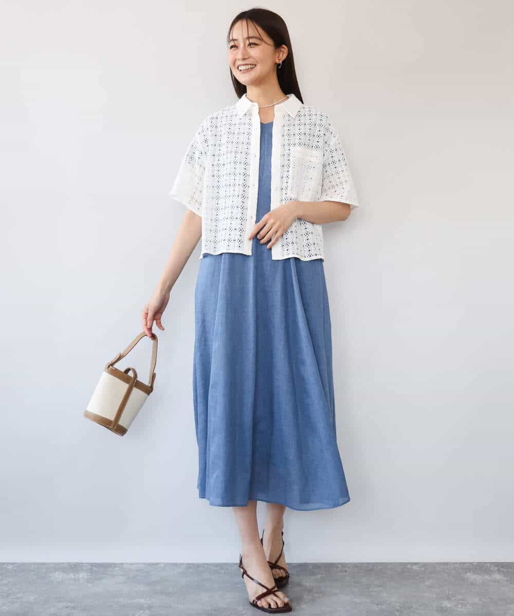 FKEHD65230 MK MICHEL KLEIN(MK ミッシェルクラン) [接触冷感/洗える]ラミーリネン混Aラインワンピース ラベンダー