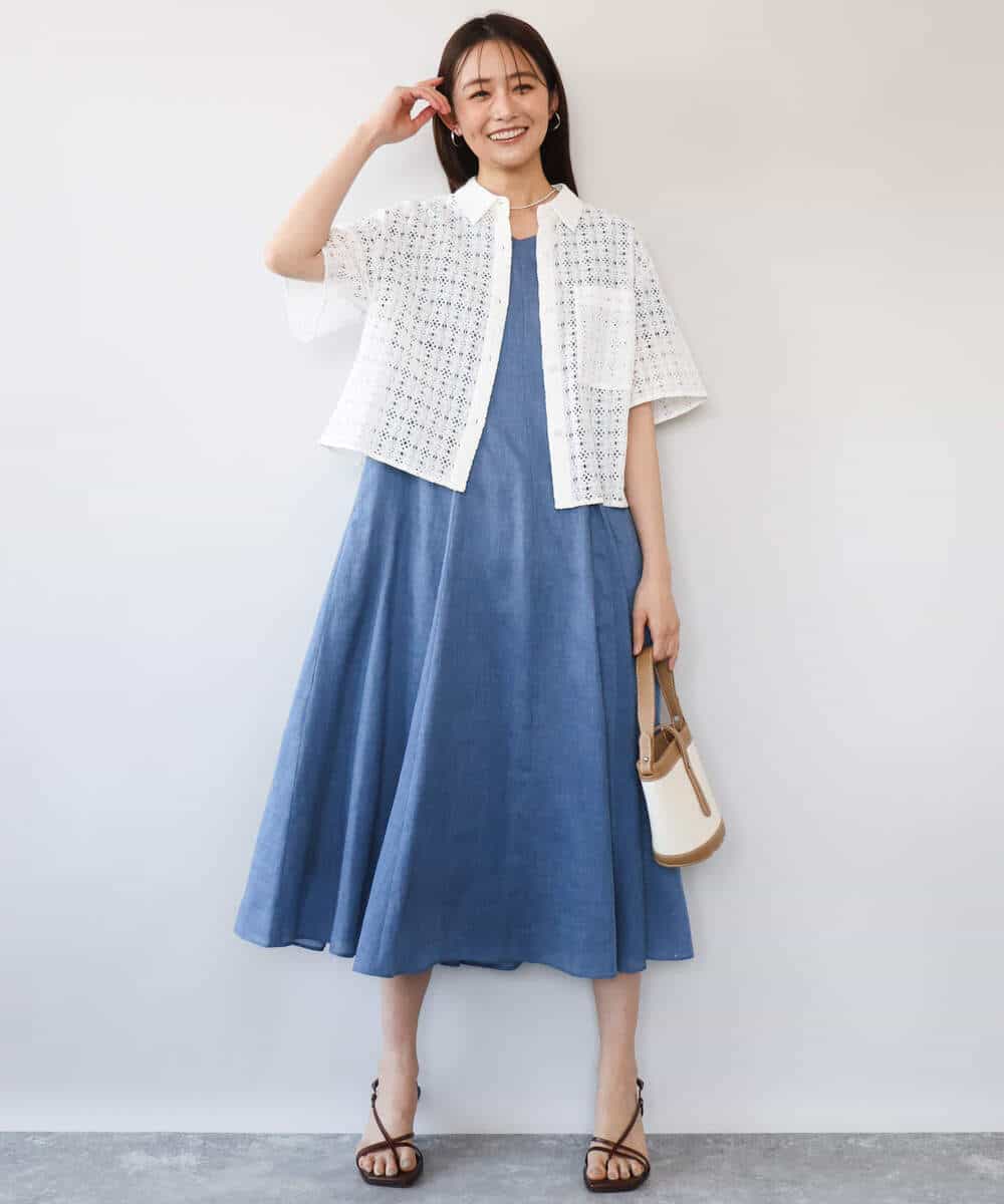 FKEHD65230 MK MICHEL KLEIN(MK ミッシェルクラン) [接触冷感/洗える]ラミーリネン混Aラインワンピース ラベンダー