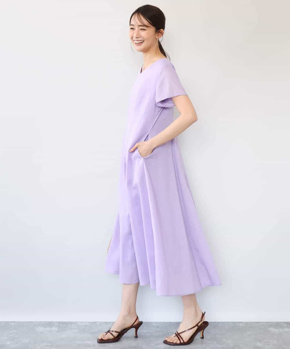 FKEHD65230 MK MICHEL KLEIN(MK ミッシェルクラン) [接触冷感/洗える]ラミーリネン混Aラインワンピース ラベンダー
