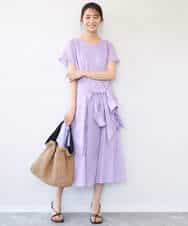 FKEHD65230 MK MICHEL KLEIN(MK ミッシェルクラン) [接触冷感/洗える]ラミーリネン混Aラインワンピース ラベンダー