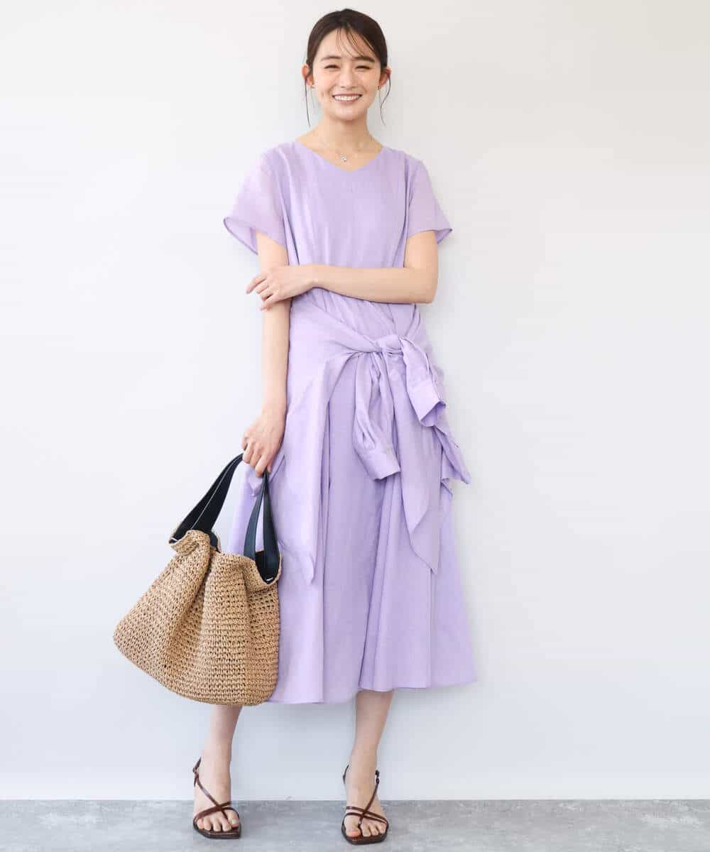 FKEHD65230 MK MICHEL KLEIN(MK ミッシェルクラン) [接触冷感/洗える]ラミーリネン混Aラインワンピース ラベンダー