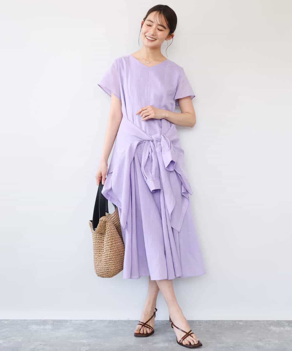 FKEHD65230 MK MICHEL KLEIN(MK ミッシェルクラン) [接触冷感/洗える]ラミーリネン混Aラインワンピース ラベンダー