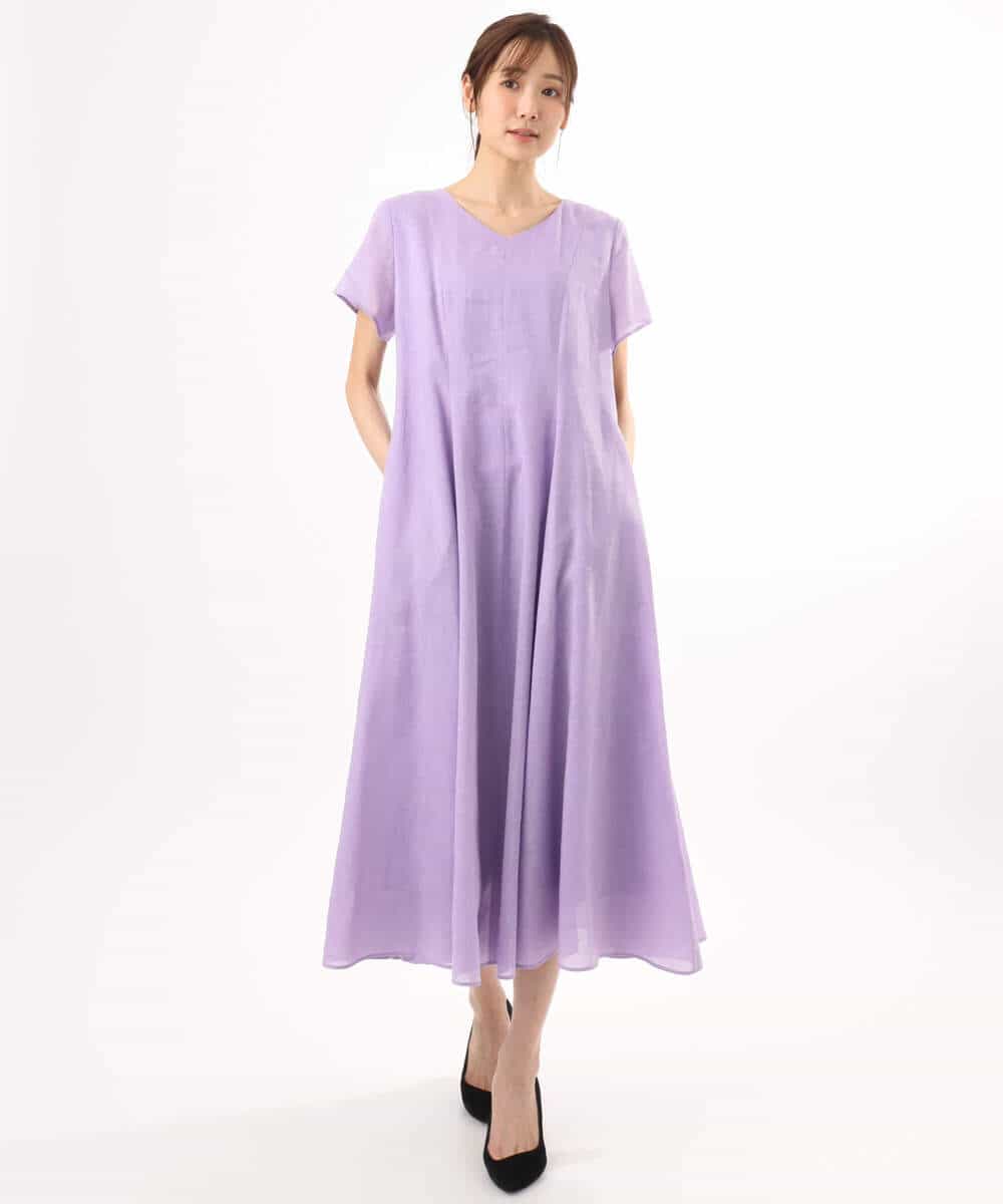 FKEHD65230 MK MICHEL KLEIN(MK ミッシェルクラン) [接触冷感/洗える]ラミーリネン混Aラインワンピース ラベンダー