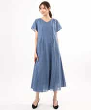 FKEHD65230 MK MICHEL KLEIN(MK ミッシェルクラン) [接触冷感/洗える]ラミーリネン混Aラインワンピース ラベンダー