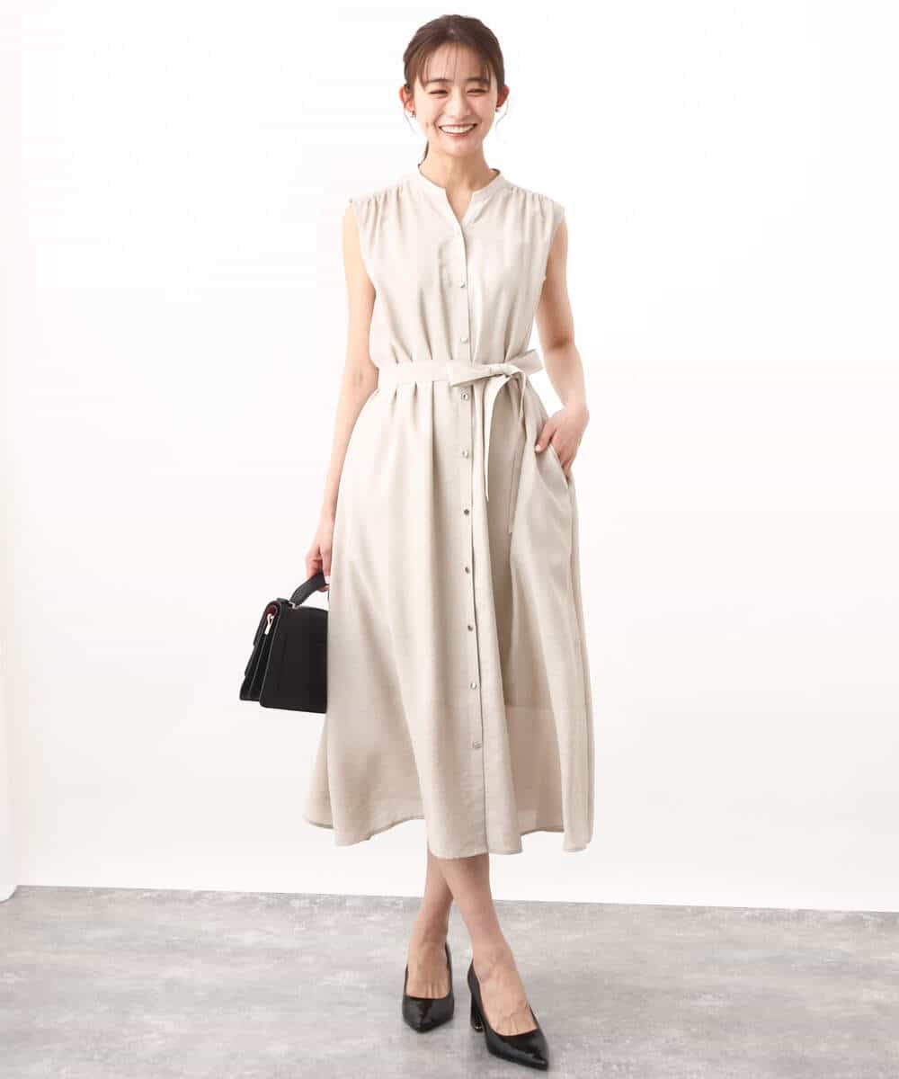 FKEHV68210 MK MICHEL KLEIN(MK ミッシェルクラン) スキッパーカラー2wayワンピース/洗える キャメル