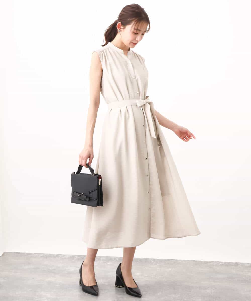 FKEHV68210 MK MICHEL KLEIN(MK ミッシェルクラン) スキッパーカラー2wayワンピース/洗える キャメル