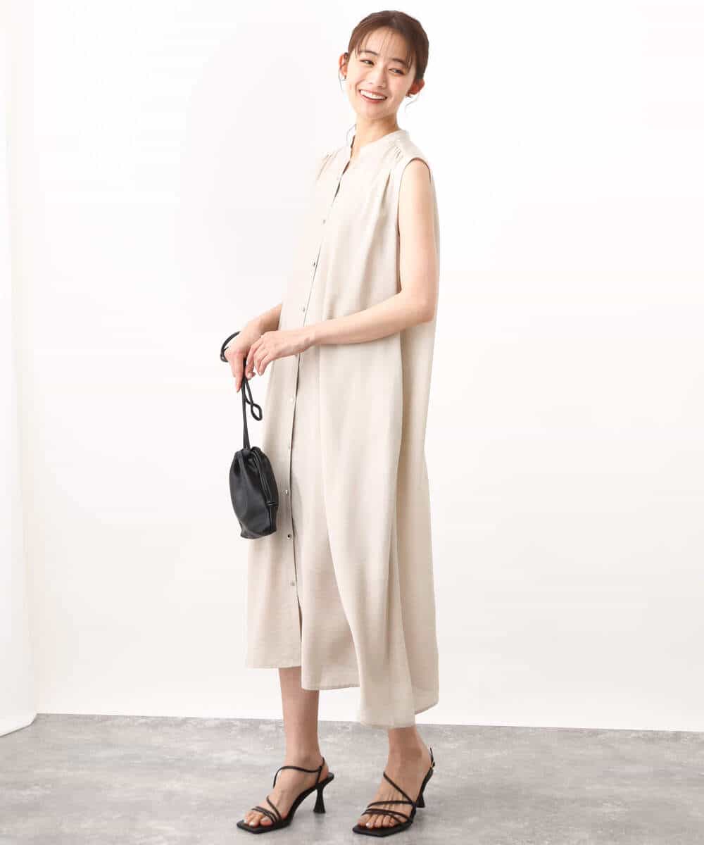 FKEHV68210 MK MICHEL KLEIN(MK ミッシェルクラン) スキッパーカラー2wayワンピース/洗える キャメル