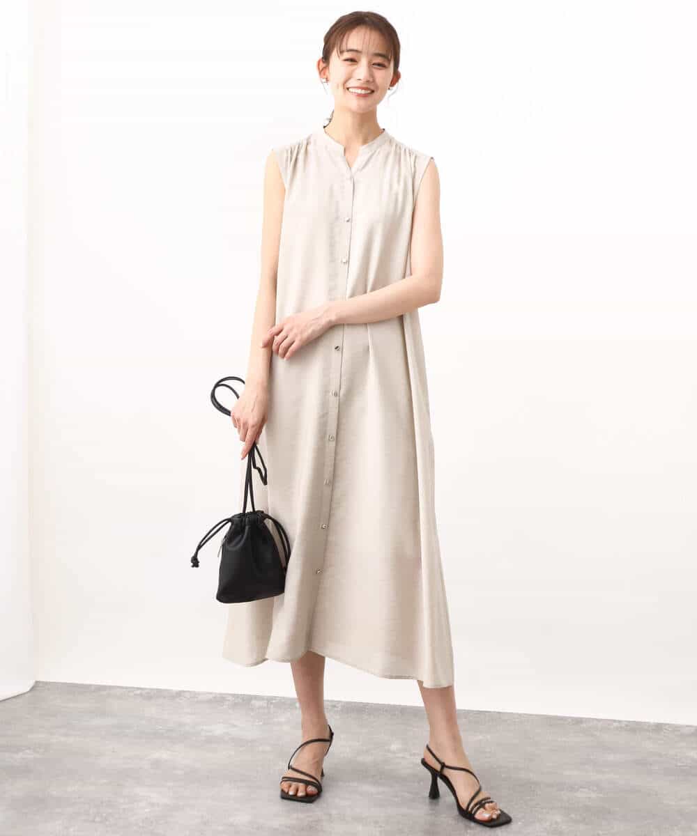 FKEHV68210 MK MICHEL KLEIN(MK ミッシェルクラン) スキッパーカラー2wayワンピース/洗える キャメル