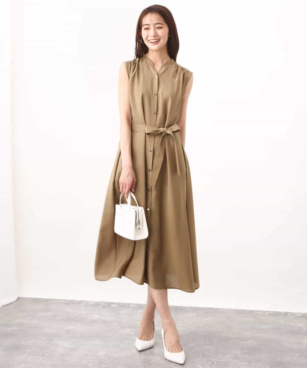 FKEHV68210 MK MICHEL KLEIN(MK ミッシェルクラン) スキッパーカラー2wayワンピース/洗える キャメル