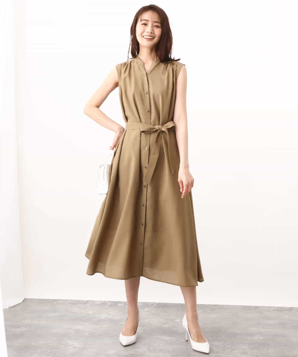 FKEHV68210 MK MICHEL KLEIN(MK ミッシェルクラン) スキッパーカラー2wayワンピース/洗える キャメル