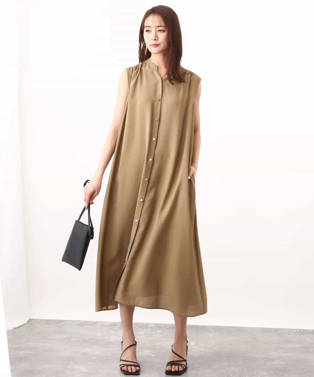 FKEHV68210 MK MICHEL KLEIN(MK ミッシェルクラン) スキッパーカラー2wayワンピース/洗える キャメル