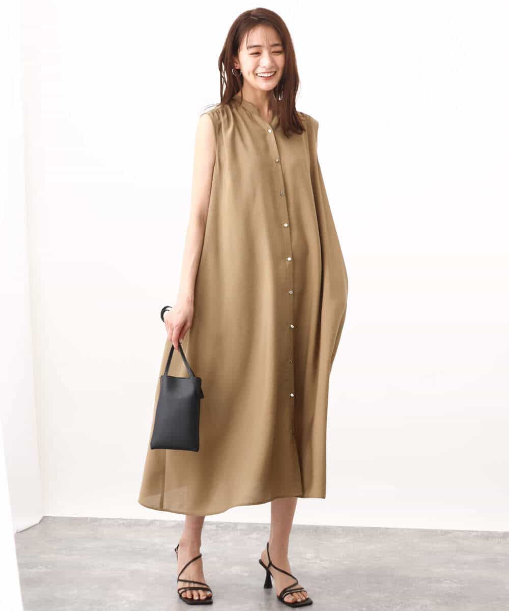 FKEHV68210 MK MICHEL KLEIN(MK ミッシェルクラン) スキッパーカラー2wayワンピース/洗える キャメル