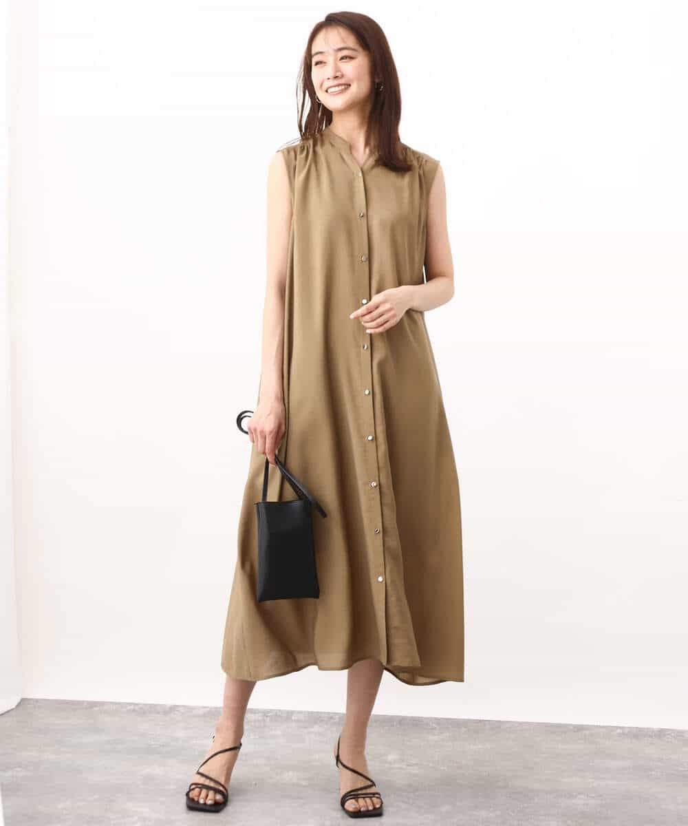 FKEHV68210 MK MICHEL KLEIN(MK ミッシェルクラン) スキッパーカラー2wayワンピース/洗える キャメル