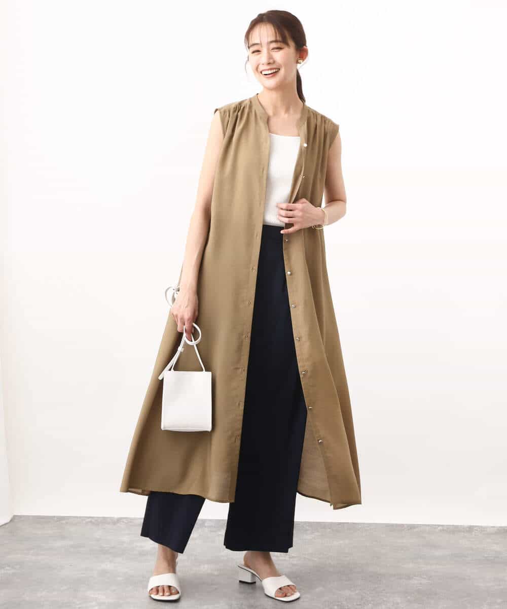 FKEHV68210 MK MICHEL KLEIN(MK ミッシェルクラン) スキッパーカラー2wayワンピース/洗える キャメル