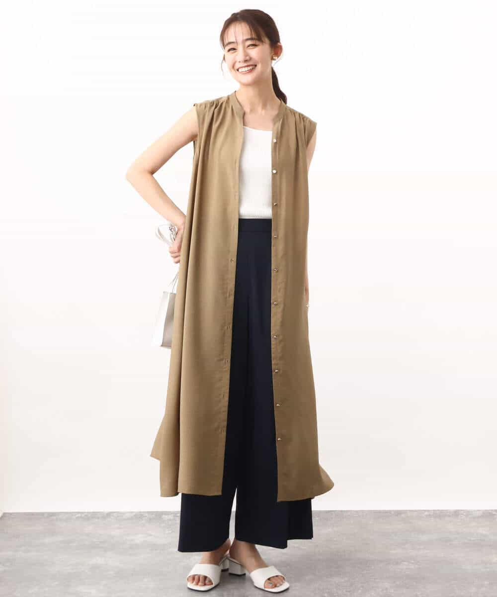 FKEHV68210 MK MICHEL KLEIN(MK ミッシェルクラン) スキッパーカラー2wayワンピース/洗える キャメル