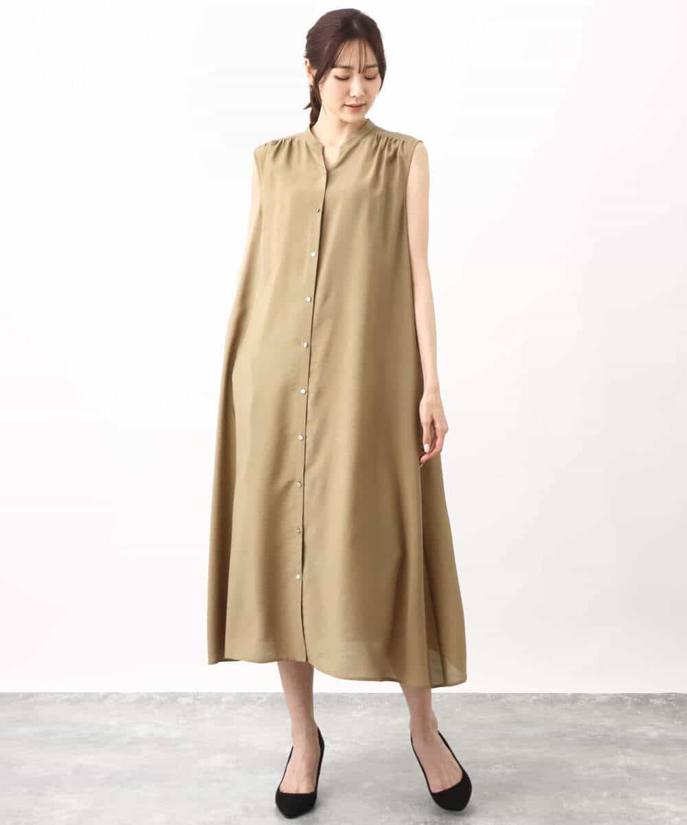 FKEHV68210 MK MICHEL KLEIN(MK ミッシェルクラン) スキッパーカラー2wayワンピース/洗える キャメル