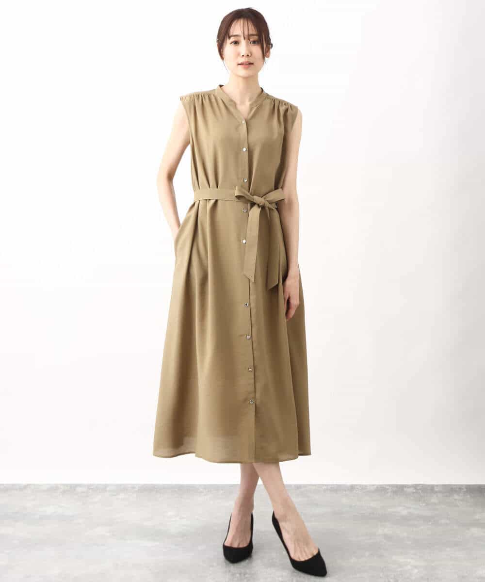 FKEHV68210 MK MICHEL KLEIN(MK ミッシェルクラン) スキッパーカラー2wayワンピース/洗える キャメル