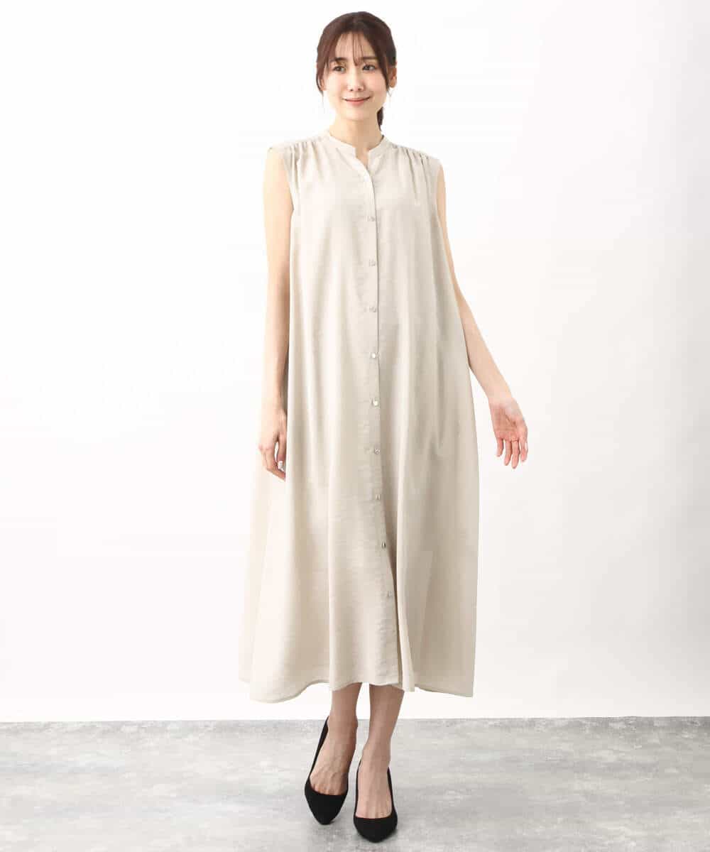 FKEHV68210 MK MICHEL KLEIN(MK ミッシェルクラン) スキッパーカラー2wayワンピース/洗える キャメル
