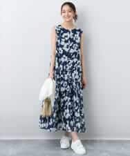 FKEJA75230 MK MICHEL KLEIN(MK ミッシェルクラン) 花柄ティアードワンピース/洗える ネイビー