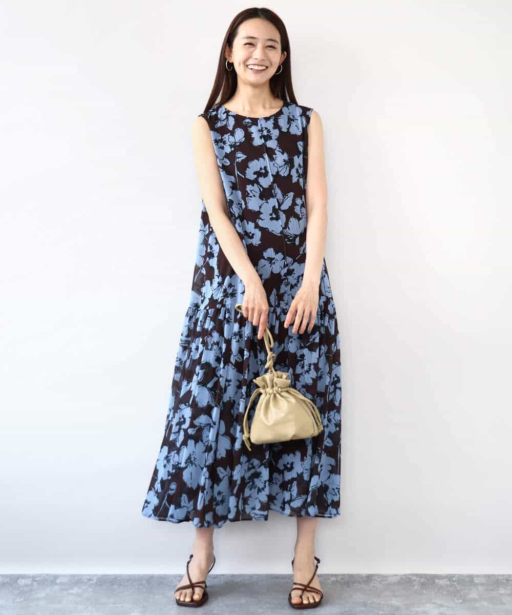 FKEJA75230 MK MICHEL KLEIN(MK ミッシェルクラン) 花柄ティアードワンピース/洗える ネイビー