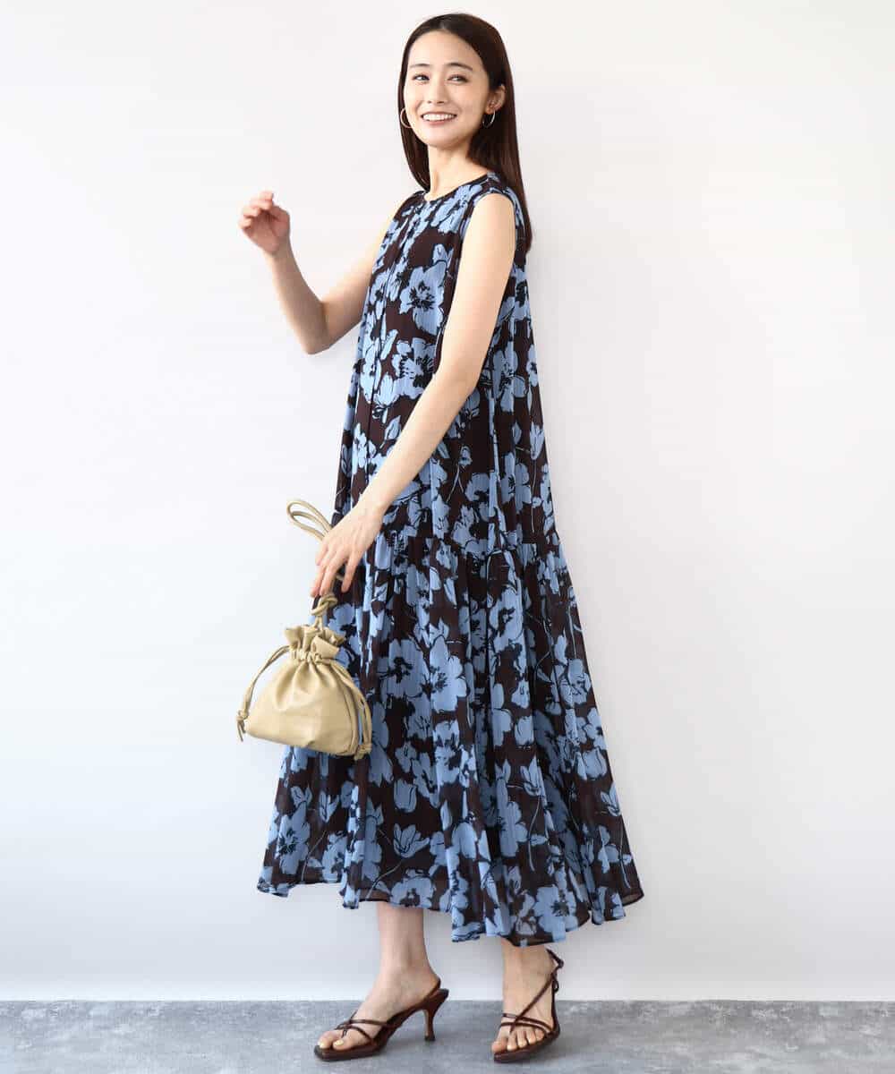 FKEJA75230 MK MICHEL KLEIN(MK ミッシェルクラン) 花柄ティアードワンピース/洗える ネイビー