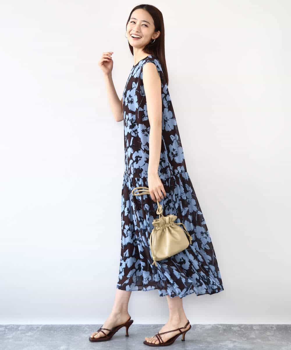 FKEJA75230 MK MICHEL KLEIN(MK ミッシェルクラン) 花柄ティアードワンピース/洗える ネイビー