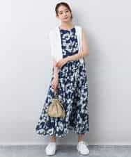 FKEJA75230 MK MICHEL KLEIN(MK ミッシェルクラン) 花柄ティアードワンピース/洗える ネイビー