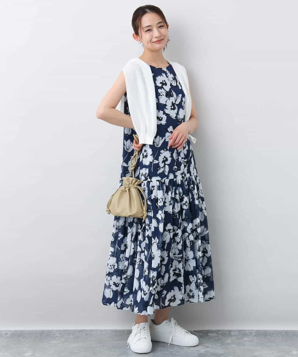 FKEJA75230 MK MICHEL KLEIN(MK ミッシェルクラン) 花柄ティアードワンピース/洗える ネイビー