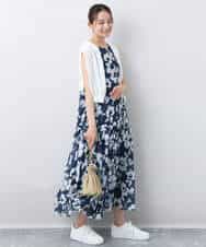 FKEJA75230 MK MICHEL KLEIN(MK ミッシェルクラン) 花柄ティアードワンピース/洗える ネイビー