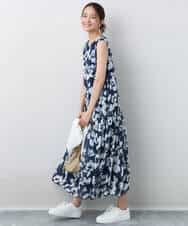FKEJA75230 MK MICHEL KLEIN(MK ミッシェルクラン) 花柄ティアードワンピース/洗える ネイビー