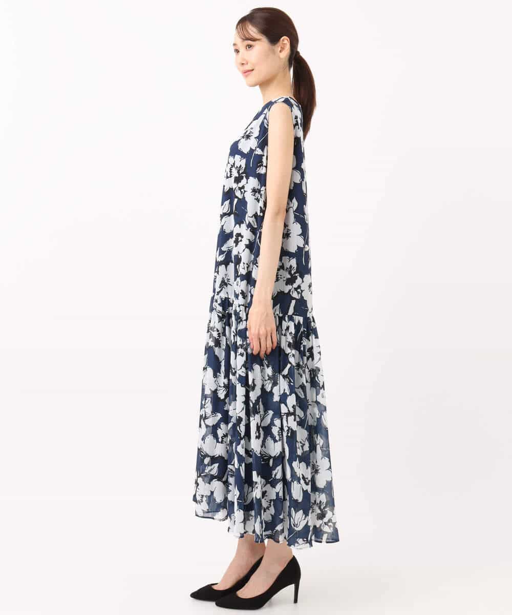 FKEJA75230 MK MICHEL KLEIN(MK ミッシェルクラン) 花柄ティアードワンピース/洗える ネイビー
