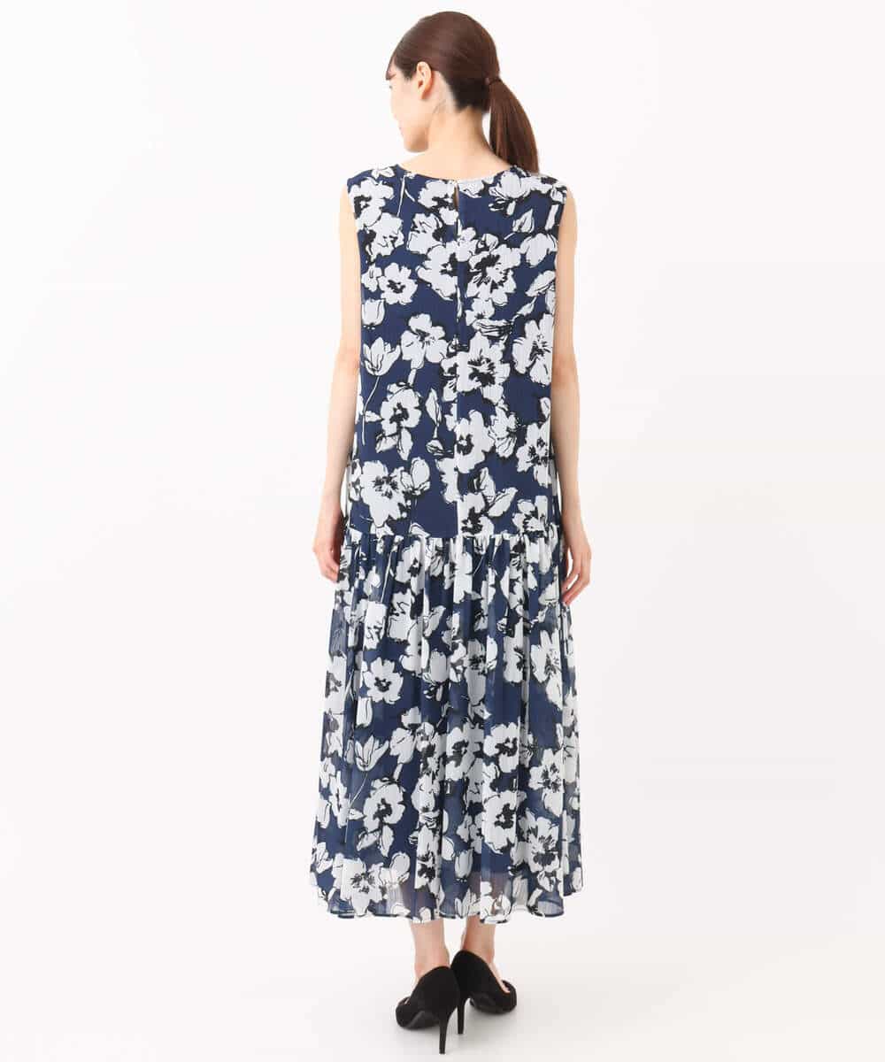 FKEJA75230 MK MICHEL KLEIN(MK ミッシェルクラン) 花柄ティアードワンピース/洗える ネイビー