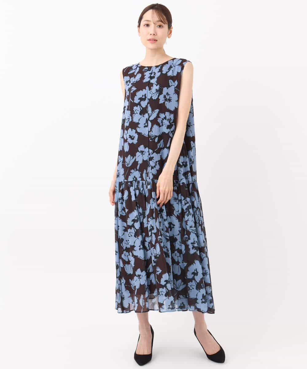 FKEJA75230 MK MICHEL KLEIN(MK ミッシェルクラン) 花柄ティアードワンピース/洗える ネイビー