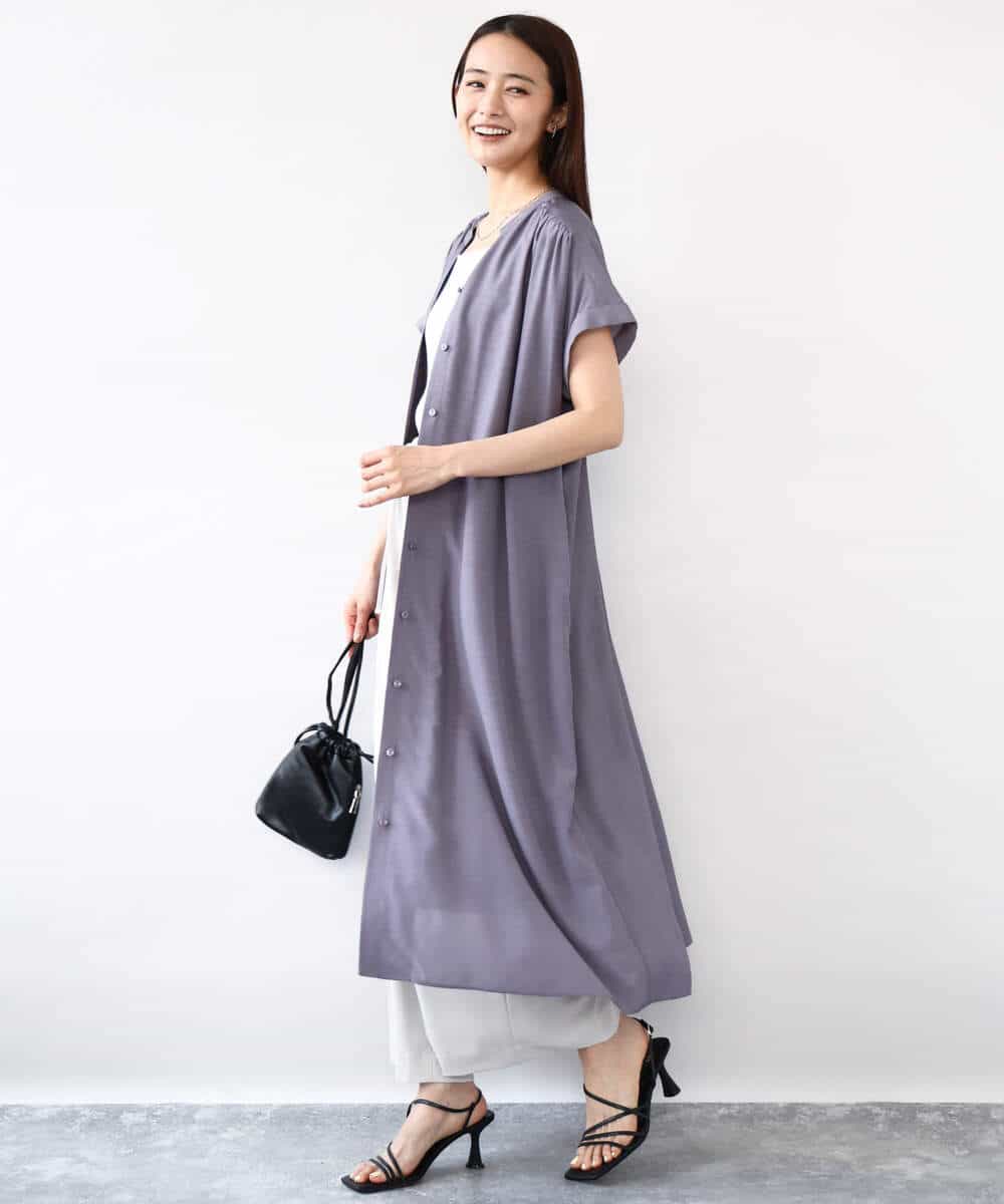 FKEJA76200 MK MICHEL KLEIN(MK ミッシェルクラン) ベルト付きキーネックワンピース/洗える パープル