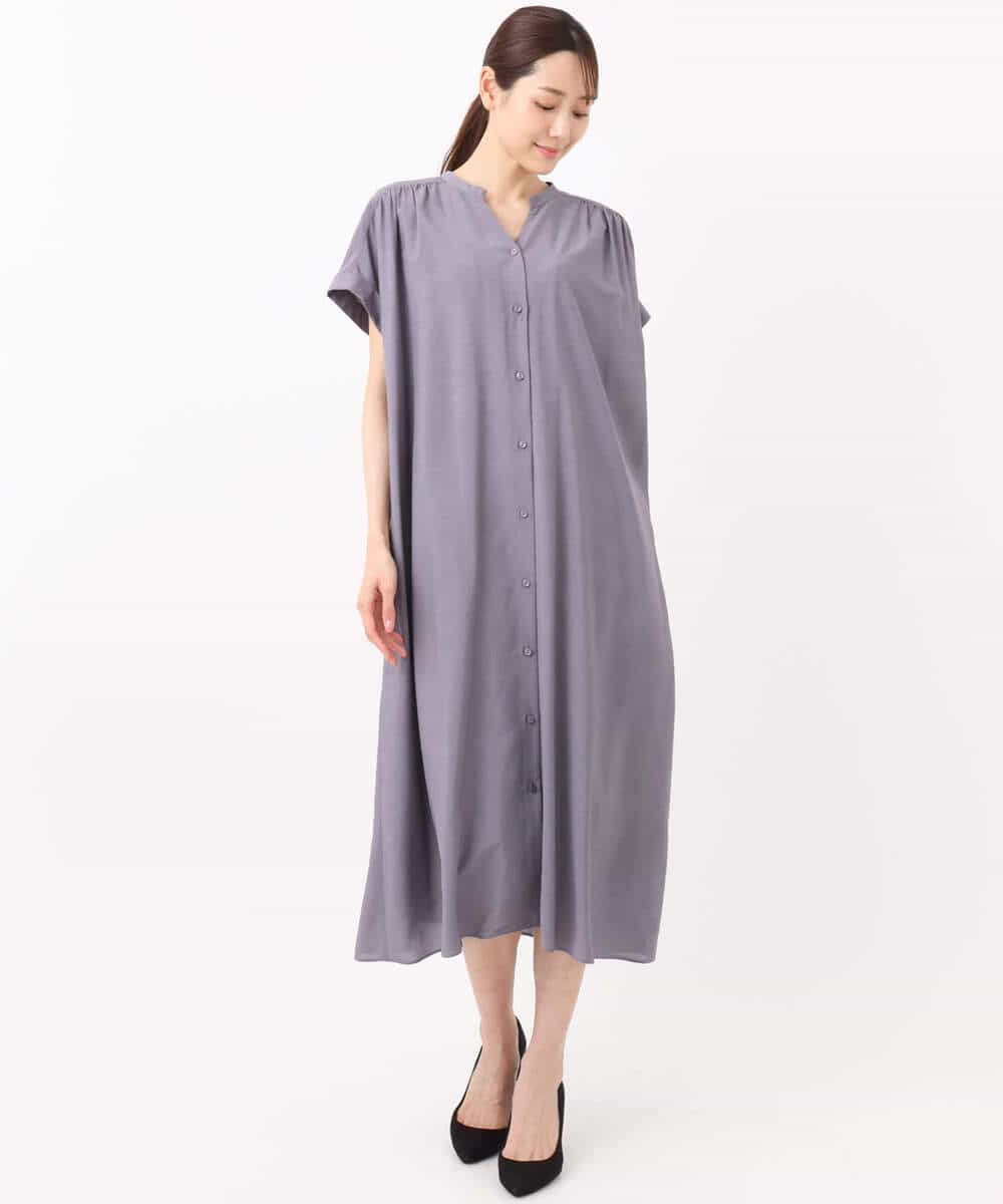 FKEJA76200 MK MICHEL KLEIN(MK ミッシェルクラン) ベルト付きキーネックワンピース/洗える パープル
