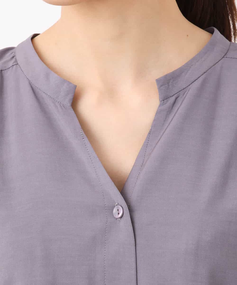 FKEJA76200 MK MICHEL KLEIN(MK ミッシェルクラン) ベルト付きキーネックワンピース/洗える パープル