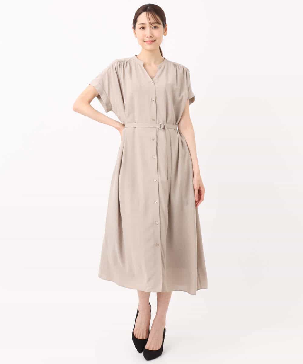 FKEJA76200 MK MICHEL KLEIN(MK ミッシェルクラン) ベルト付きキーネックワンピース/洗える パープル