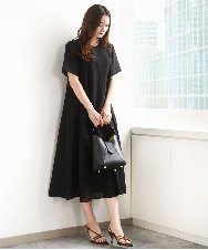 FKEJA82190 MK MICHEL KLEIN(MK ミッシェルクラン) ドビーストライプフレアーシルエットワンピース/洗える ブラック