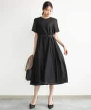 FKEJD32210 MK MICHEL KLEIN(MK ミッシェルクラン) [洗える]ドビーストライプフレアーワンピース ブラック