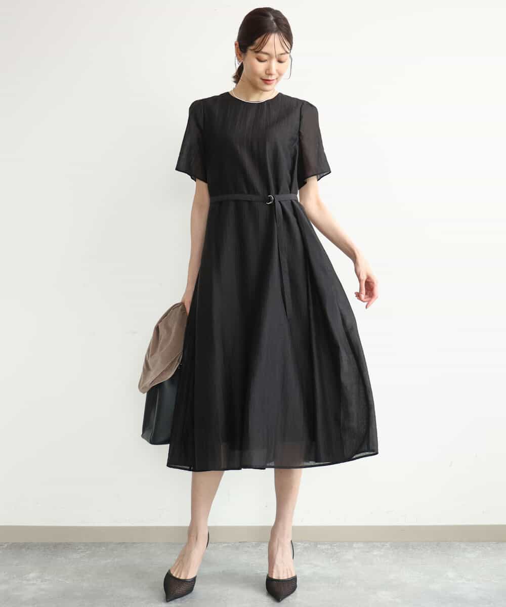 FKEJD32210 MK MICHEL KLEIN(MK ミッシェルクラン) [洗える]ドビーストライプフレアーワンピース ブラック