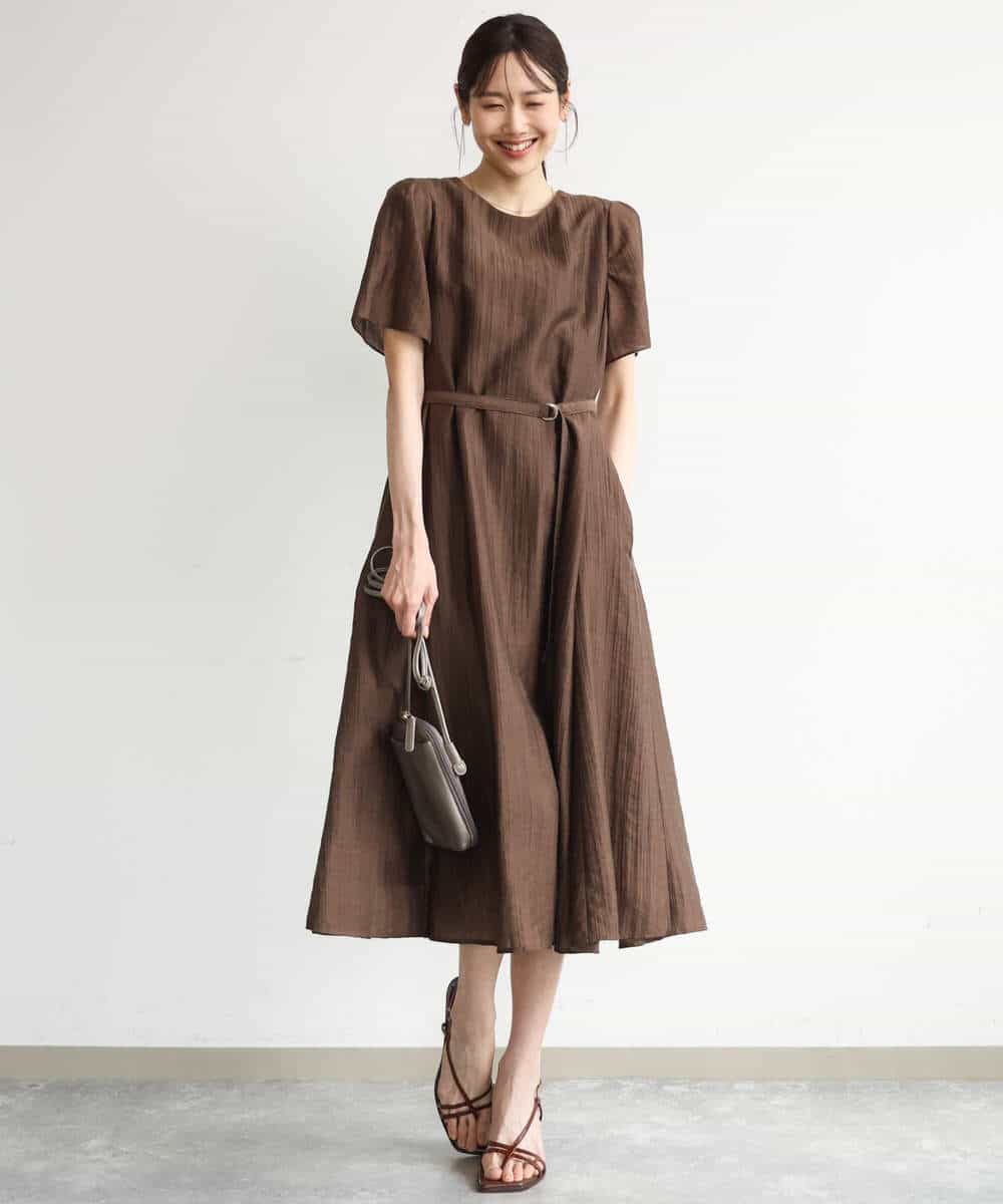FKEJD32210 MK MICHEL KLEIN(MK ミッシェルクラン) [洗える]ドビーストライプフレアーワンピース ブラック