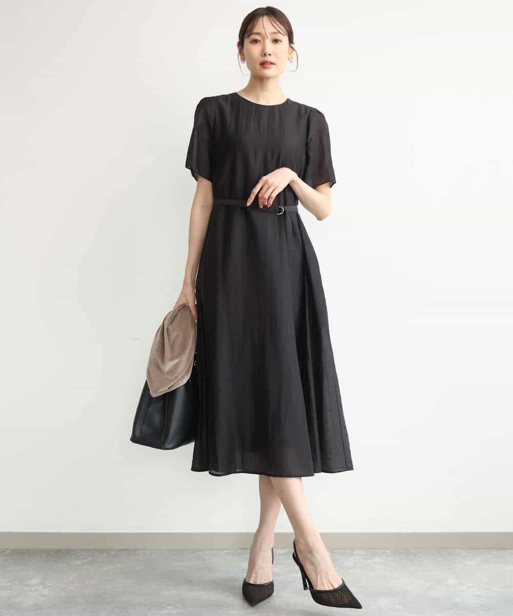FKEJD32210 MK MICHEL KLEIN(MK ミッシェルクラン) [洗える]ドビーストライプフレアーワンピース ブラック