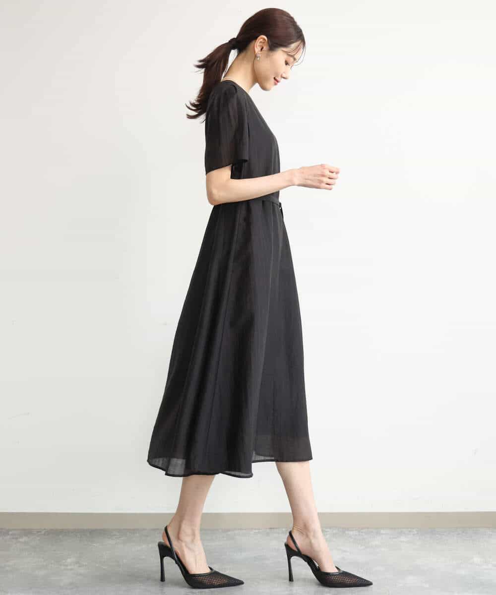 FKEJD32210 MK MICHEL KLEIN(MK ミッシェルクラン) [洗える]ドビーストライプフレアーワンピース ブラック