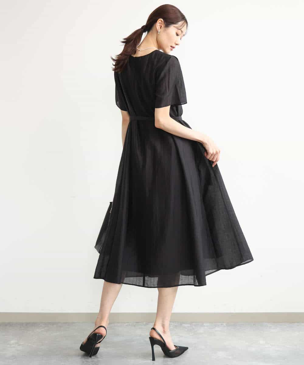 FKEJD32210 MK MICHEL KLEIN(MK ミッシェルクラン) [洗える]ドビーストライプフレアーワンピース ブラック