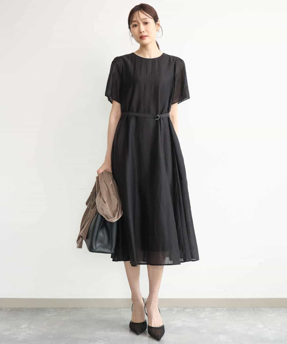 FKEJD32210 MK MICHEL KLEIN(MK ミッシェルクラン) [洗える]ドビーストライプフレアーワンピース ブラック