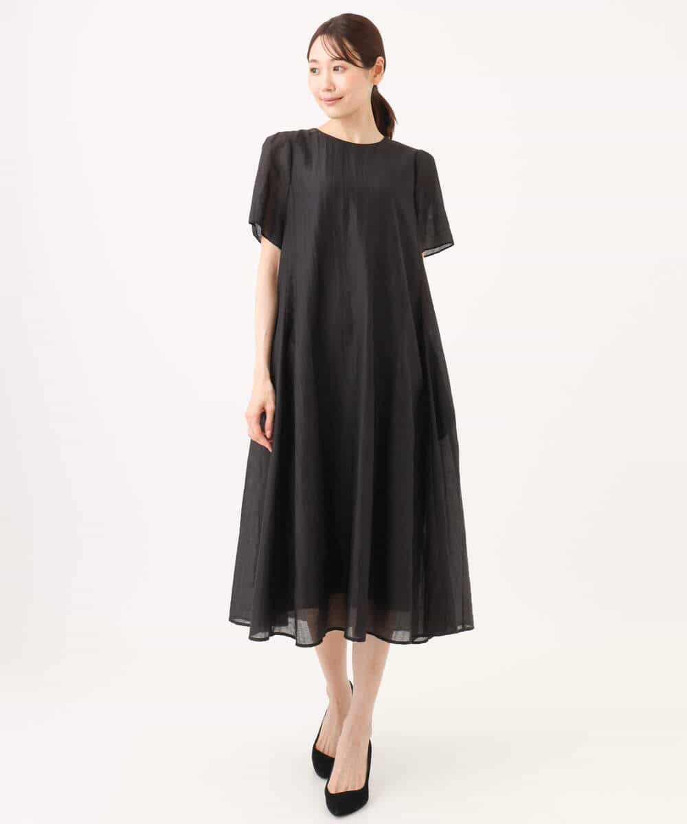 FKEJD32210 MK MICHEL KLEIN(MK ミッシェルクラン) [洗える]ドビーストライプフレアーワンピース ブラック
