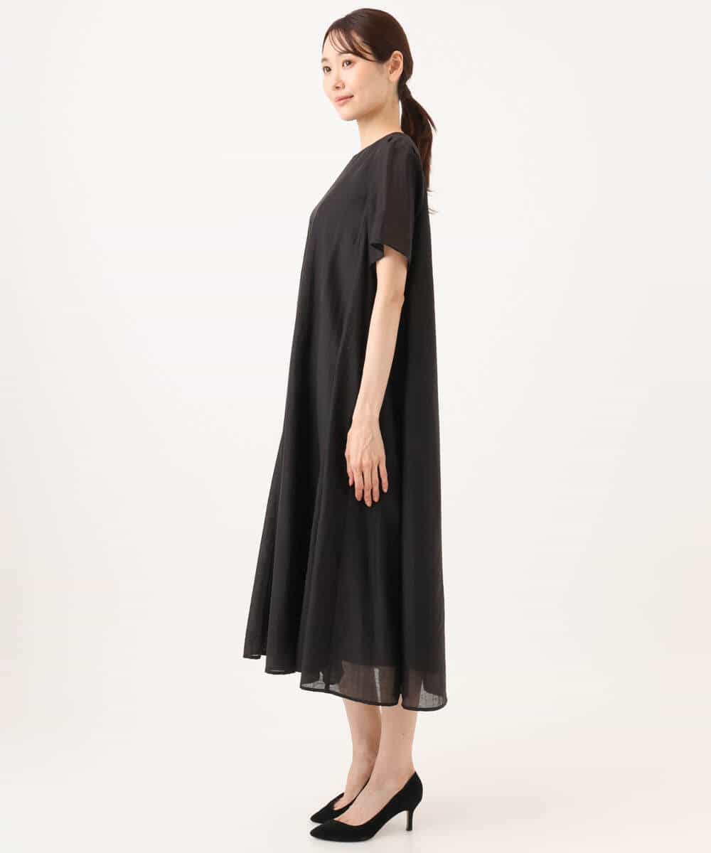 FKEJD32210 MK MICHEL KLEIN(MK ミッシェルクラン) [洗える]ドビーストライプフレアーワンピース ブラック