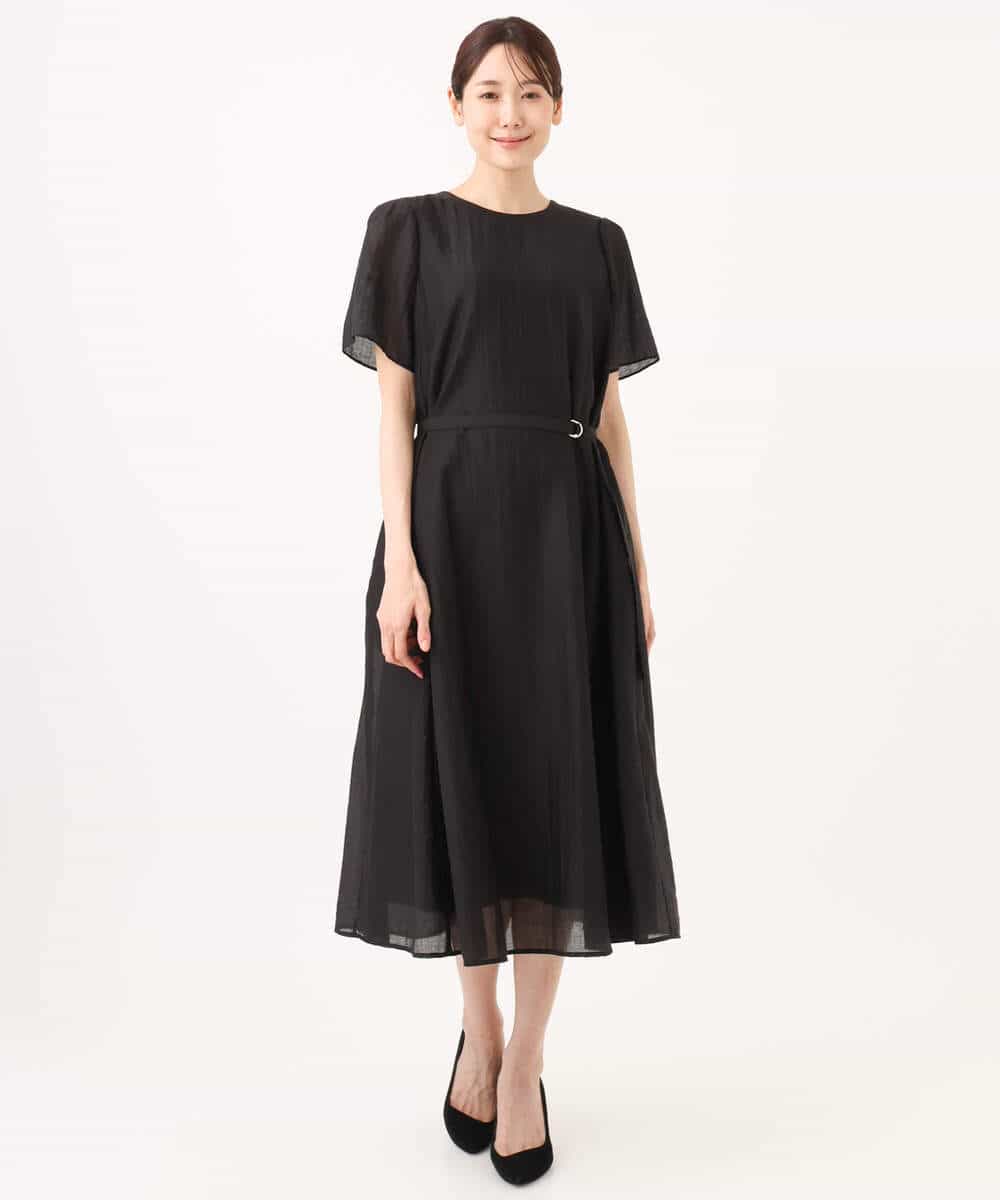 FKEJD32210 MK MICHEL KLEIN(MK ミッシェルクラン) [洗える]ドビーストライプフレアーワンピース ブラック