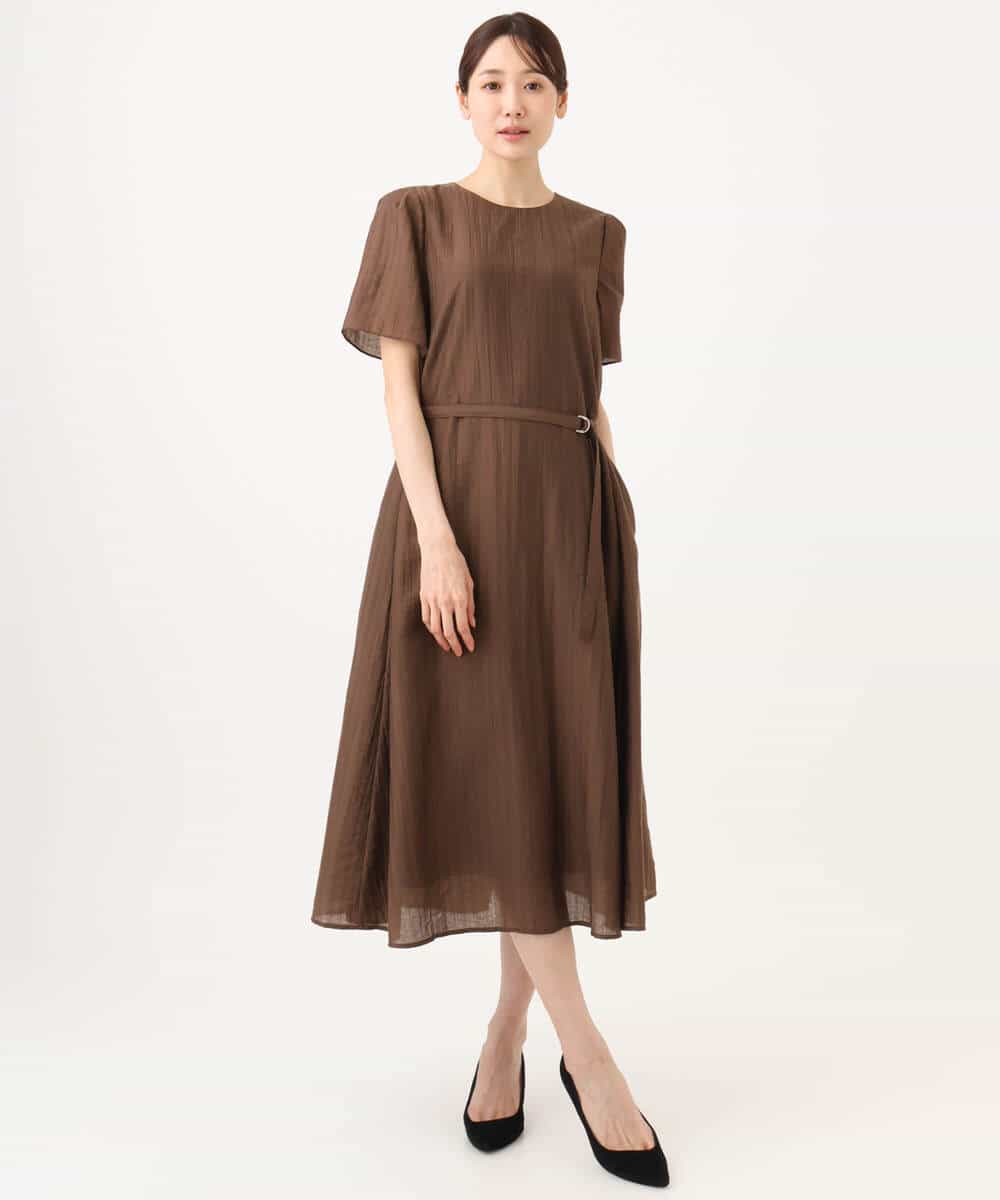 FKEJD32210 MK MICHEL KLEIN(MK ミッシェルクラン) [洗える]ドビーストライプフレアーワンピース ブラック