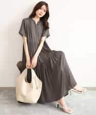 FKEJD72210 MK MICHEL KLEIN(MK ミッシェルクラン) [UVカット/接触冷感/洗える]ティアードデザインサテンワンピース ダークグレー